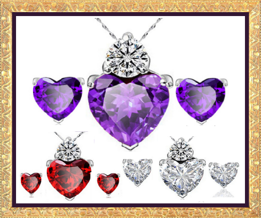 CRYSTAL & CUBIC ZIRCONIA Heart Necklace & Earrings Set