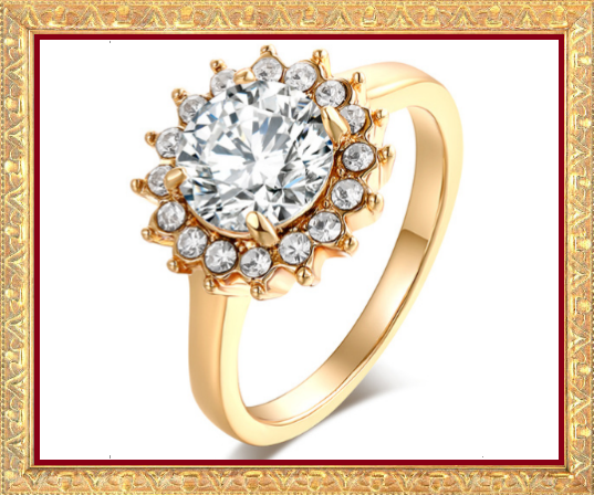 GOLD Plated CRYSTAL & CUBIC ZIRCON Sunflower Ring
