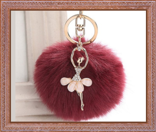 CRYSTAL Ballerina & Fluffy Ball Keychain