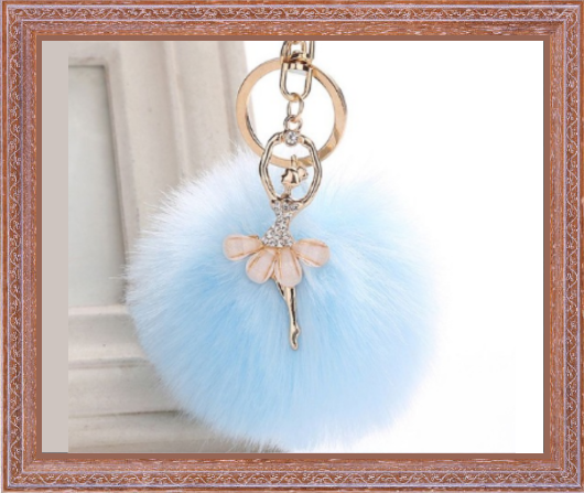 cRYSTAL Ballerina & Fluffy Ball Keychain