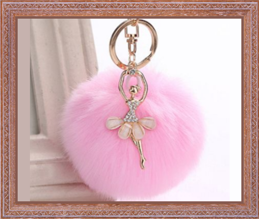 cRYSTAL Ballerina & Fluffy Ball Keychain
