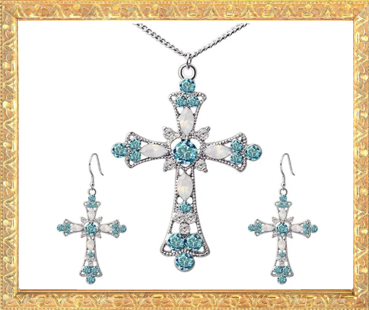 CRYSTAL Cross Pendent Jewellery Set