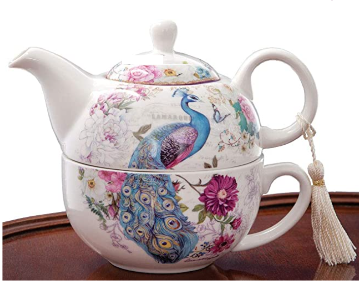 Peacock Porcelain Teapot & Cup Set