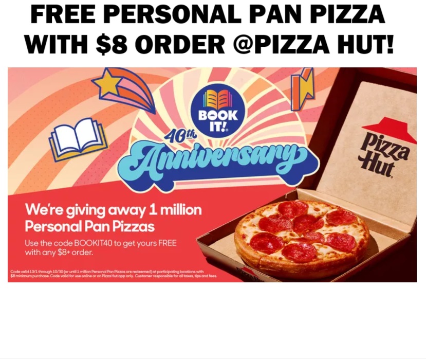 FREE Personal Pan Pizza with $8 Order at Pizza Hut!